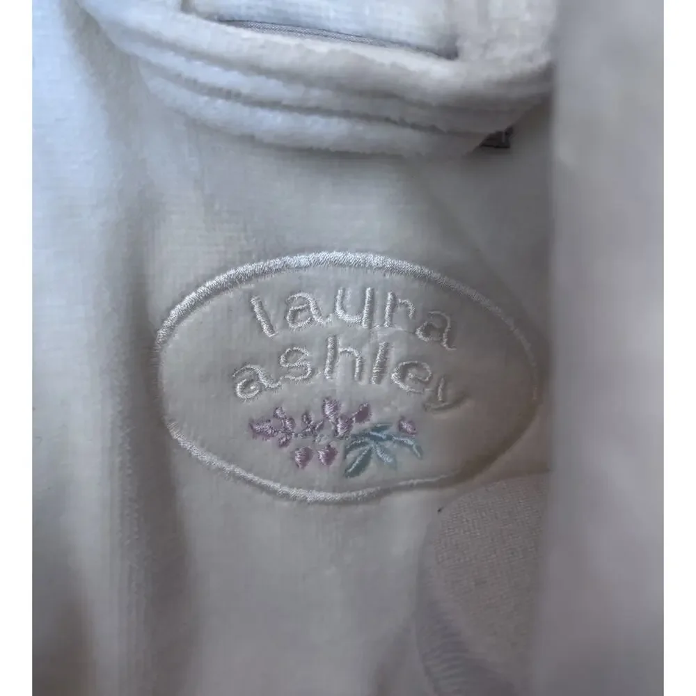LAURA ASHLEY Robe Ivory Ribbed Belted Fluffy Long Sleeve OSFM 100% Cotton